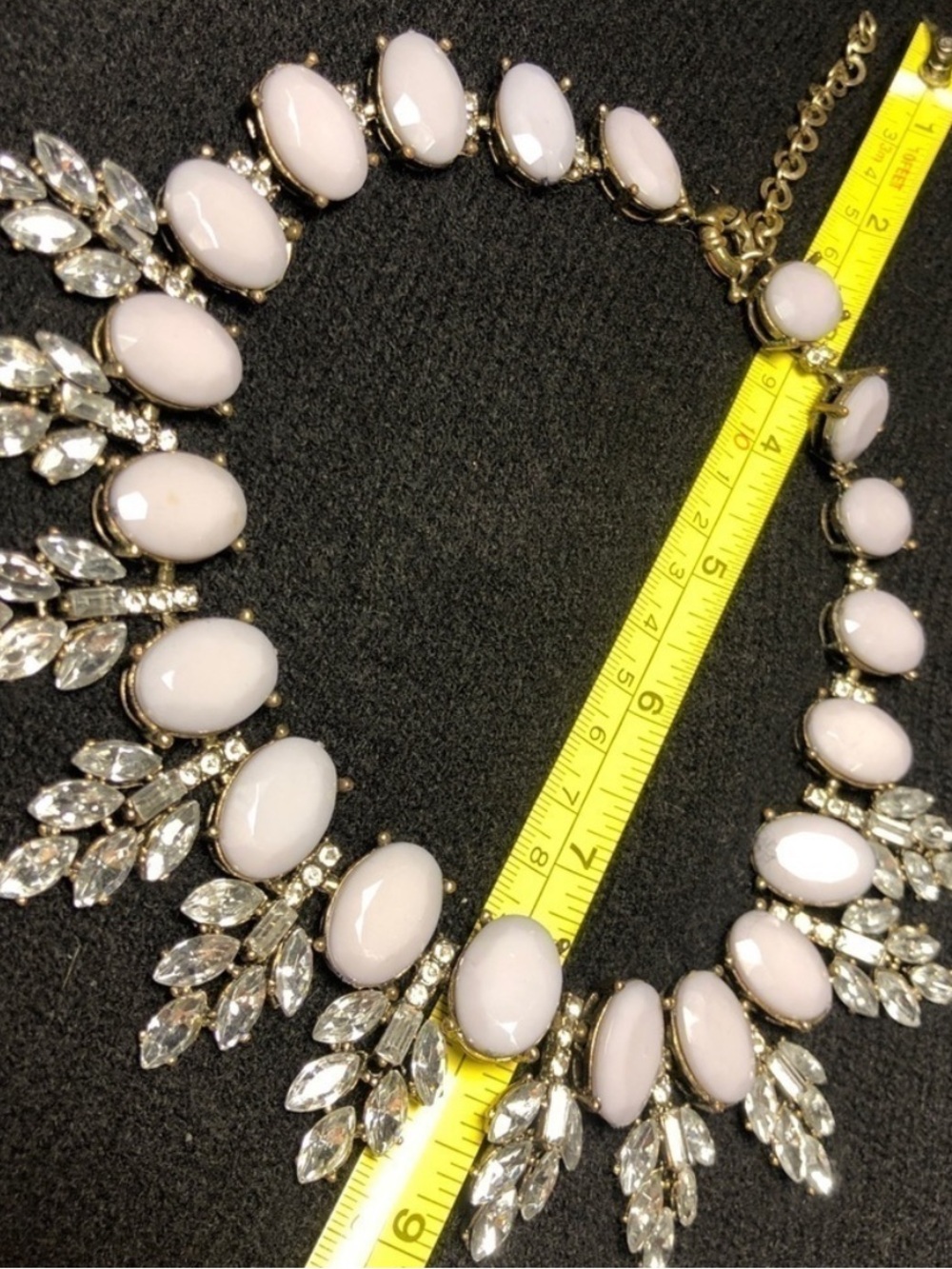 Jcrew style statement necklace with gorgeous rhinestone clusters and light grey